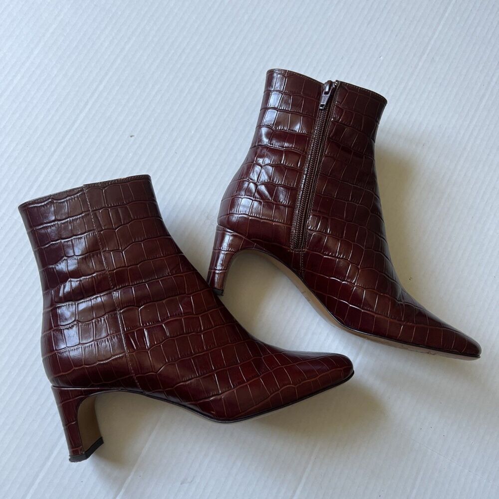 Maje Size 38 Women's Cognac Felicette Croc Leather Ankle Boot Portugal VERY GOOD